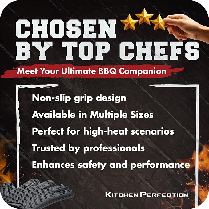 KITCHEN PERFECTION Silicone Smoker BBQ Gloves - Heat Resistant Oven Mitts | Waterproof, 5-Finger Design For A Better Grip, for Pitmasters, Meat Smoking, Grilling, Cooking, Frying Turkey | Grill Gift