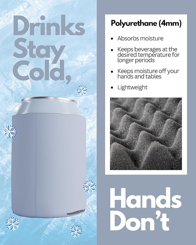 PartyPrints 100 Pack Frost Blank Can Cooler Sleeves, Customizable Bulk Insulated Foam for Beer, Collapsible Plain Drink Holder, Cold Soda Insulator, 12oz Regular, 16oz Tall Cans