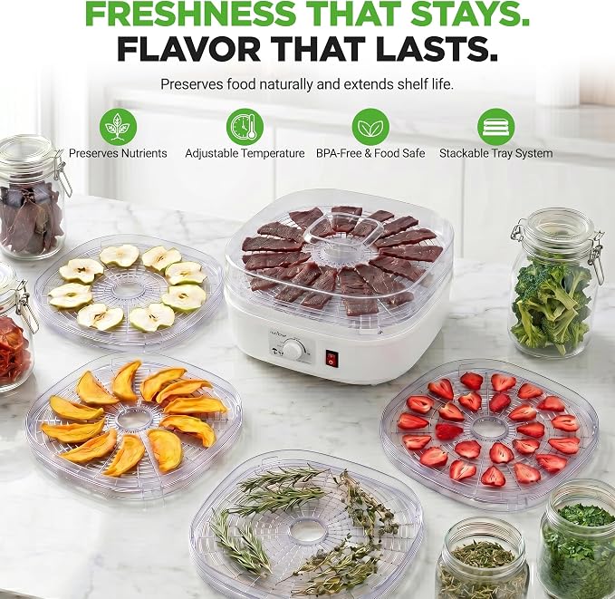 Nutrichef Food Dehydrator Machine | Multi-Tier Appliance for Home Use | Perfect for Beef Jerky, Fruits, Vegetables & Dog Treats | High-Heat Circulation | 5 Stackable Trays