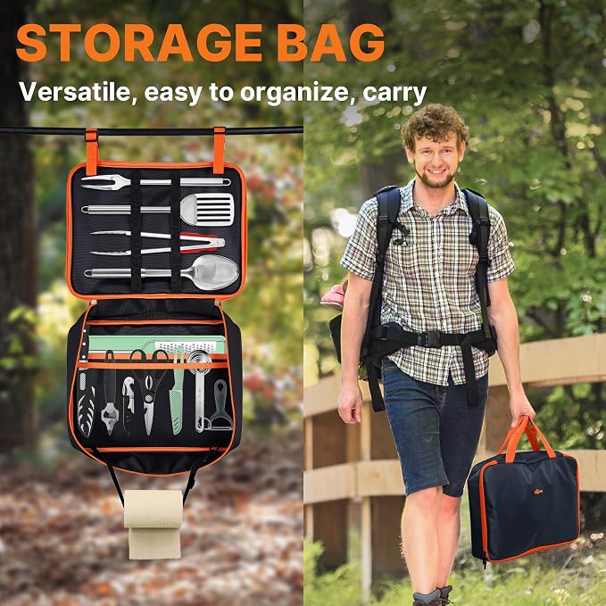 Gaialoop Portable Camping Cooking Utensils Set, Camp Kitchen Set with Organizer Bag, RV Essentials Outdoor Cooking Utensil Kit for Travel, Picnics, Camping, BBQs, Parties