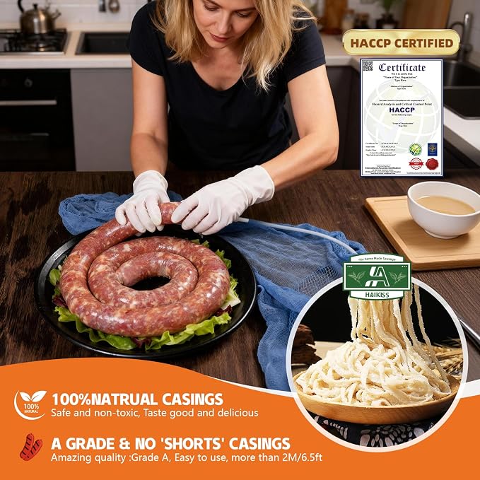 Natural Hog Sausage Casing, Edible Casings for Sausage Making, Grade A, Great for Snack Sticks, Italian Sausage, Hot Dog Casing, Breakfast Sausage Links and Most Sausage -10M/32ft,Φ36-38mm