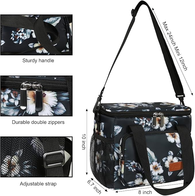 Lunch Bags for Women/Men, Insulated Lunch Bag for Work Office Picnic - Lunch Cooler Bag Leakproof Lunch Box with Adjustable Shoulder Strap - Hibiscus