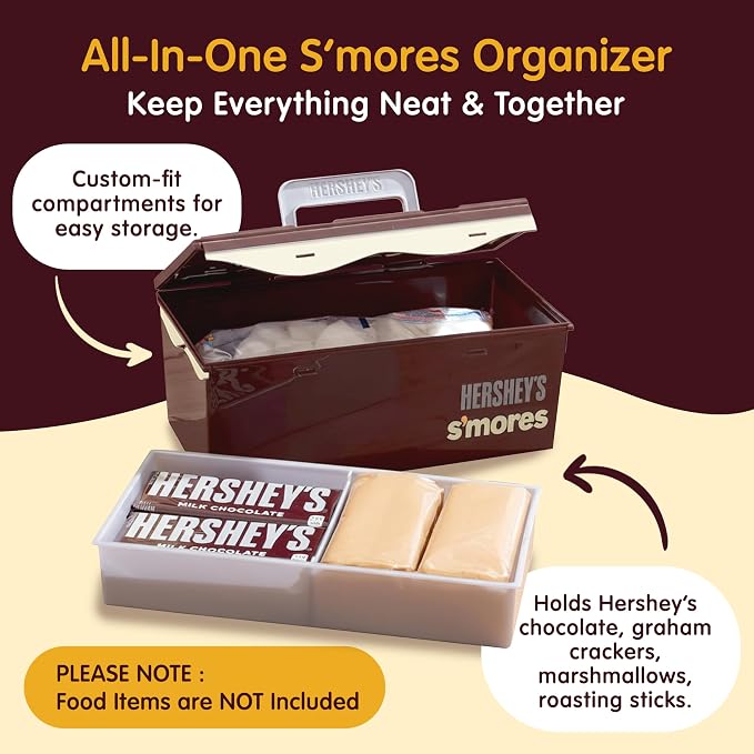 Mr. Bar-B-Q Hershey's Smores Caddy Tray Organizer - Smores Station Box to Store All Essentials On The Go for Picnics, Camping w/Removable Tray & Carrying Handle - No Food Items Included - 00262HSY
