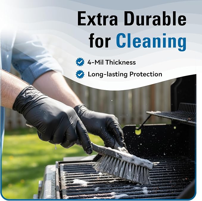 SWIFTLITE Nitrile Gloves Disposable Latex Free, 4 Mil Black Food Grade Powder Free Rubber Gloves for BBQ, Cooking, Cleaning