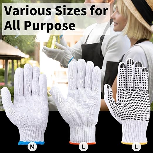 White Gloves Men Women, 12 Pairs Cooking Gloves for BBQ, Cooking, Grilling, Oven, Heat Resistant, Mechanics, Welding, Gardening Field Dressing Safty Work Gloves Bulk, Medium