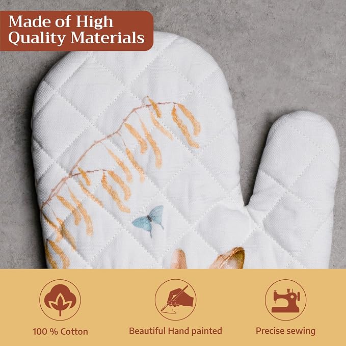 Maison d'Hermine Oven Gloves 100% Cotton Oven Mitt (7" x 13", Pack of 1) | With Loop Heat Resistant BBQ Cooking Gloves Baking Grilling Kitchen Handling Hot Pans Spring Summer - Easter Dew