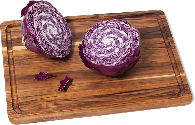 Lipper International Teak Wood Edge Grain Kitchen Cutting and Serving Board, Large, 16" x 12" x 3/4"