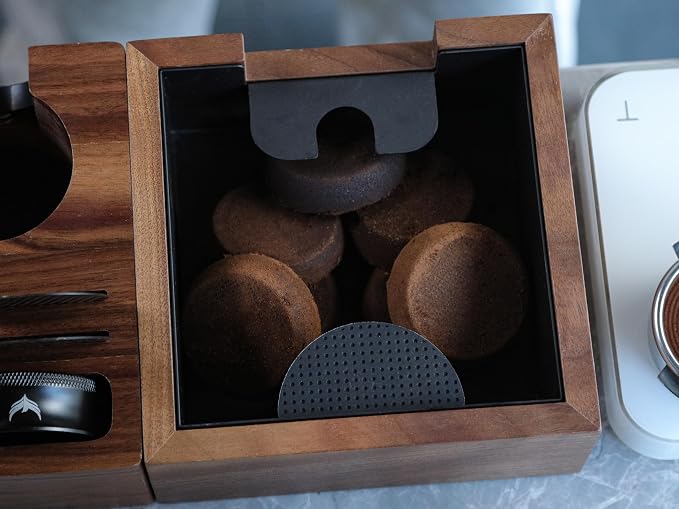 Wooden Espresso Knock Box Walnut Dump Bin for Coffee Grounds Disposal Durable, Shock-Absorbent Espresso Machine Accessories, Easy to Clean Tamper Station