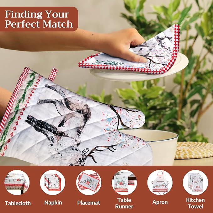 Maison d' Hermine Pot Holders 100% Cotton Potholders (8" x 8", Pack of 1) | Heat Resistant Hot Pads with Loop BBQ Cooking Baking Hotel Kitchen Handling Hot Pans Thanksgiving Christmas - Rural Christmas