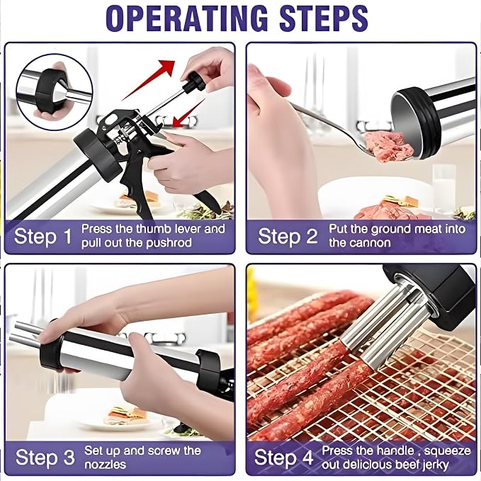 Professional Beef Jerky Gun Kits Stainless Steel Jerky Maker - Jerky Maker Jerky Cannon Meat Gun Stainless Steel Jerky Gun Large Capacity Jerky Making Kit