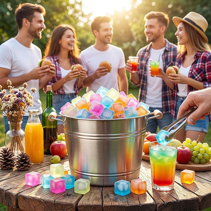 320 Pcs 10lb Reusable Ice Cubes for Drinks Plastic Ice Cube Refreezable Without Diluting Frozen to Keep Drink Cool Longer for Coffee Cocktails Whiskey Wine Bar Party Camping (Square,Colorful)