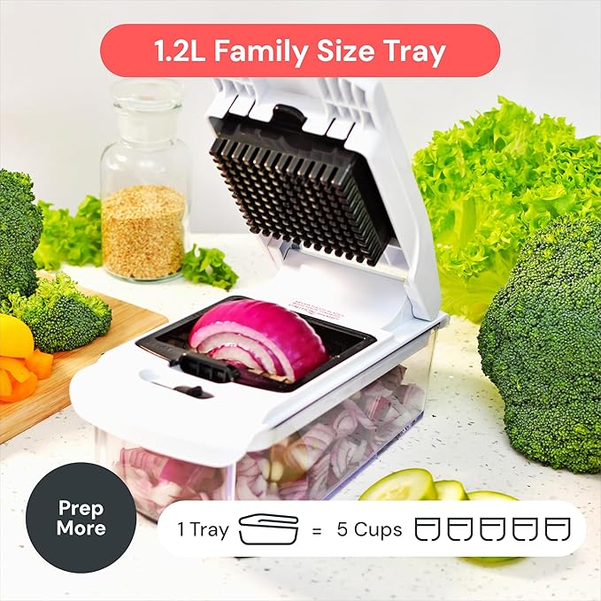 Fullstar Pro Original Vegetable Chopper & Mandoline Slicer Kitchen Gadget | 6 in 1 Veggie Slicer, Onion & Fruit Cutter with Sharp Stainless Steel Blades & Container, All-in-One Meal Prep Tool (White)
