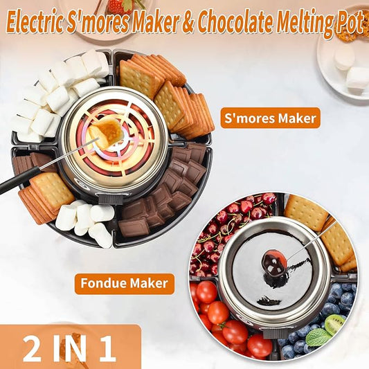 SANLE SOPFFY 2 in 1 Electric S'mores Maker & Fondue Pot,S'mores Maker Tabletop Indoor Kit with 4 Roasting Forks & 1 Flameless Temperature-controlled Heater,Christmas Gifts,Family Gifts
