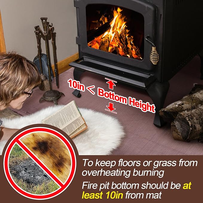 Fire Pit Mat - 37.8x39.4in Fireproof Blanket for Under Fire Pit, Compatible with Solo Stove, Heat Resistant Rug for Outside Indoor Wooden Deck Grass Lawn Protection - Brown