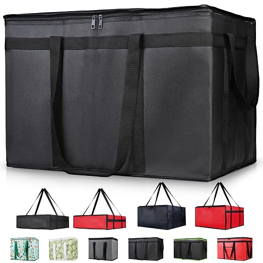 Insulated Food Delivery Bag, XXXL Insulated Reusable Grocery Cooler/Hot Bags, Tote Bag for Shopping/Travel/Doordash, Catering Bag Doordash 22x14x13, Black, 1-Pack | XXXL Cooler/Hot Bags, Insulated Tote Bag for Pizza Delivery/Shopping/Travel/Drivers/Pic...