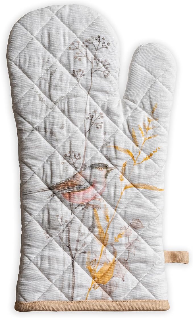 Maison d'Hermine Oven Gloves 100% Cotton Oven Mitt (7" x 13", Pack of 1) | With Loop Heat Resistant BBQ Cooking Gloves Baking Grilling Kitchen Handling Hot Pans Spring Summer - Meadow Florals - Beige