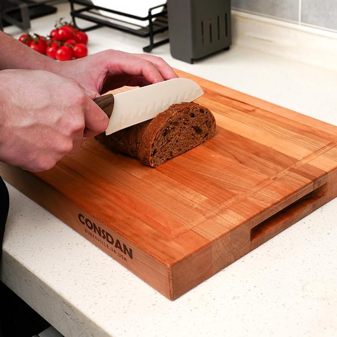 Solid Cherry Wood Cutting Board for Kitchen, USA Grown Hardwood, 16 x 12, with Invisible Inner Handle, Prefinished with Food-Grade Oil, Suitable for Kitchen Edge Grain, 1" Thick