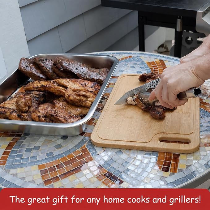 Geesta 5-in-1 Grilling Prep & Serve Tays, Grill Carry System, Stainless Steel BBQ Serving Platter, Marinating Container with Lid & Cutting Board, Outdoor Cooking Grill Accessories, Grilling Gift