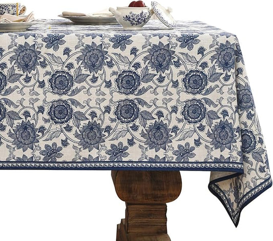 patdrea Designer Vintage Blue Long Rectangle Tablecloth,Linen Anti-Wrinkle Paisley Pattern Farmhouse Table Cloth,Decor Table Cover for Kitchen Dining,Christmas,Thanksgiving,63"x102"-Lantang a