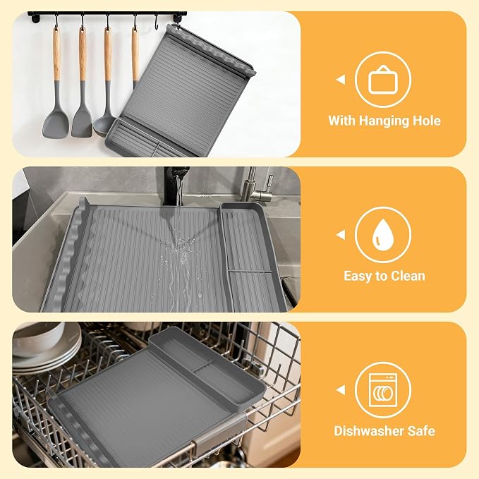 Silicone Grill Mat for Blackstone Griddles & Outdoor Grills - Heat Resistant (450°F) Countertop Protector, Non-Slip Tool Organizer & Grease Catcher, 16x11.5 Inch(Grey)