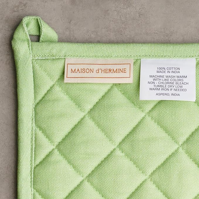 Maison d' Hermine 100% Cotton Oven Mitt & Pot Holder Set (7.5"x13" & 8"x8") | Heat Resistant BBQ Cooking Gloves with Loop Baking Grilling Kitchen Home Farmhouse Thanksgiving Christmas - Christmas Dew