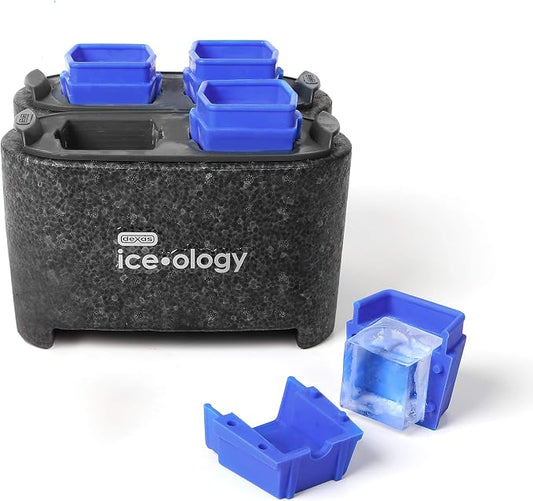 Dexas ice•ology Silicone Clear Ice Maker Tray for Crystal Clear Craft Cocktail Ice, 4 Count Square Cube Tray