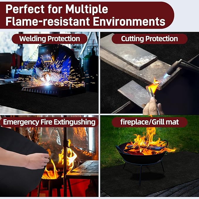 2 Pack 20" X 20" Fireproof Welding Blanket & Pad, 5mm Thickened Heat Resistant Carbon Felt Cloth, Flame Retardant Fabric for Stove Wick, Heat Shield Mat for Soldering, Firepit