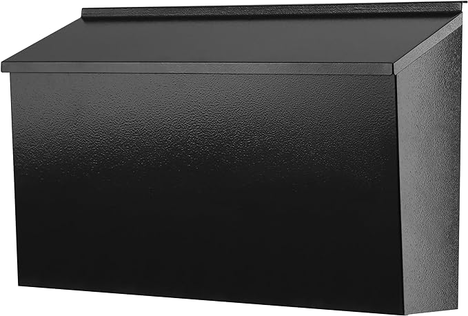 KYODOLED Wall-Mount Mailbox for House, Large Capacity Mail Box, Galvanized Steel Rust-Proof Metal Post Box, Mailboxes for Outside,15.7"x9.9"x4.9" Black