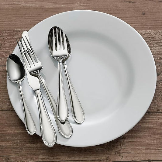 Mikasa 5187577 Daphney 65-Piece 18/10 Stainless Steel Flatware Set with Serveware, Service for 12