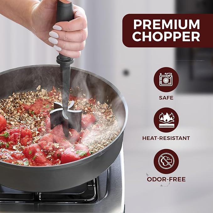 Meat Chopper - 5 Curve Blades - Ground Beef Masher - Heat Resistant Meat Masher Tool for Hamburger Meat, Ground Beef, Turkey & Nylon Hamburger Chopper Utensil Non-scratch Utensils