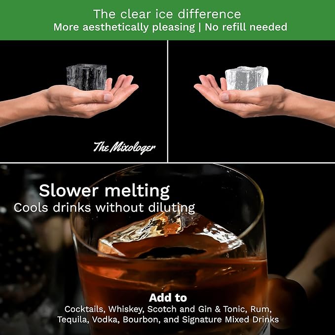 The Mixologer Clear Ice Maker - Antarctic Set of 8 Cube Molds - Craft Ice Maker for Whiskey, Cocktails & Bourbon - Clear Ice Mold, No Distilled Water Needed, Gift for Bartenders & Home Mixologists