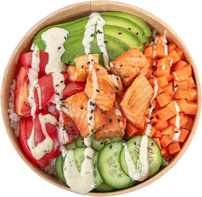 Restaurantware Compostable Paper Food Containers 50 Pack Of 37 oz BPI-Certified Round Kraft Salad Bowls Disposable Grease-Resistant Meal Prep Take Out Containers For Ice Creams, Soups, Snacks