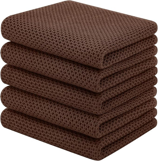 Homaxy 100% Cotton Waffle Weave Kitchen Towels, 5-Pack, Coffee | 13 x 28 Inches, Ultra Soft Absorbent Dish Towels, Quick Drying Cleaning Towels