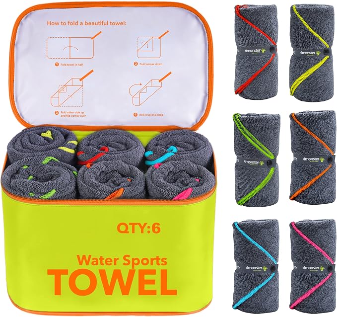 4Monster 4-Pack Quick Dry Microfiber Travel Towels – Super Absorbent, Ultra-Soft Camping Towel Set with Water-Resistant Bag, Lightweight & Compact for RV, Gym, Beach, Pool, Swimming, and Family Trips