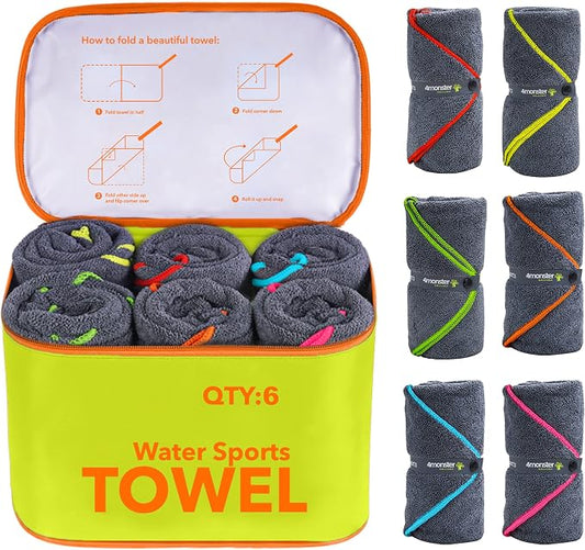 4Monster 4-Pack Quick Dry Microfiber Travel Towels – Super Absorbent, Ultra-Soft Camping Towel Set with Water-Resistant Bag, Lightweight & Compact for RV, Gym, Beach, Pool, Swimming, and Family Trips