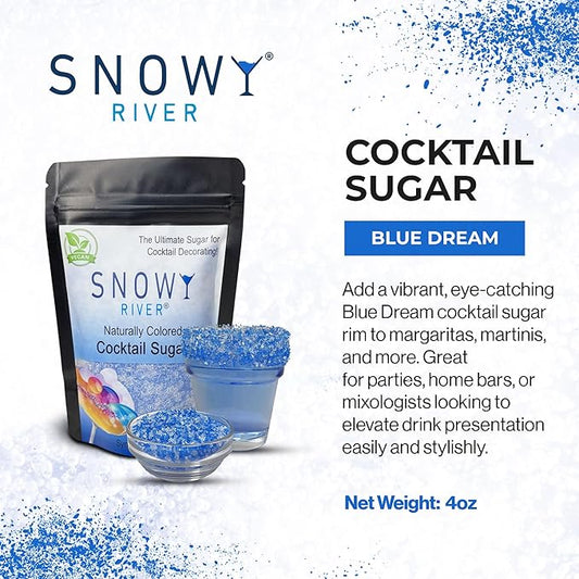 Snowy River Blue Dream, Cocktail & Margarita Sugar Rimmer - Vibrant Naturally Colored Sugar for Cocktail Rimming, Baking & Decorating, Medium Crystal - 4oz