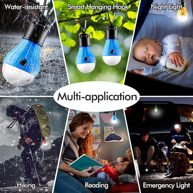 FLY2SKY Tent Lamp Portable LED Tent Lights Blue 5 Packs Hook Hurricane Emergency Lights LED Camping Lights Bulb Camping Tent Lanterns Camping Equipment for Camping Hiking Backpacking Fishing Outage | Battery Powered LED Tent Lights Bulbs Outdoor Campin...