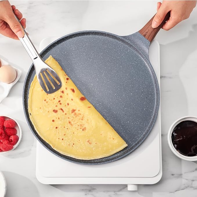 SENSARTE Nonstick Crepe Pan, Swiss Granite Coating Dosa Pan Pancake Flat Skillet Tawa Griddle 10-Inch with Stay-Cool Handle, Induction Compatible (Pack of 2)