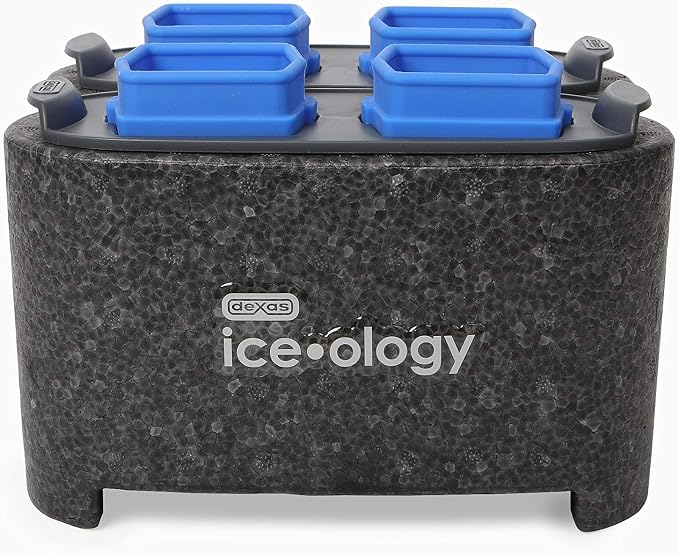 Dexas ice•ology Silicone Clear Ice Maker Tray for Crystal Clear Craft Cocktail Ice, 4 Count Square Cube Tray