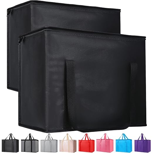 Bodaon 2-Pack Insulated Reusable Grocery Shopping Bags, X-Large, Black | Heavy Duty Thermal Tote, Frozen/Cold Food Storage, Travel Cooler Shopping Transport Picnic, Keep Food Hot Warmer, Collapsible