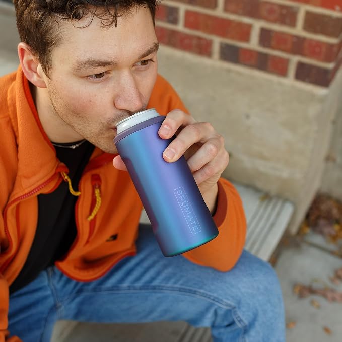 BrüMate Hopsulator Slim Can Cooler Insulated for 12oz Slim Cans | Skinny Can Insulated Stainless Steel Drink Holder for Hard Seltzer, Beer, Soda, and Energy Drinks (Lilac Dusk)