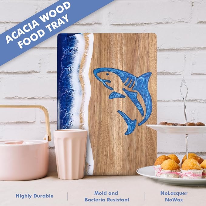 shark Ocean Charcuterie board: Resin Cutting Board with Unique Blue shark Pattern, Decorative cutting board for Fruit, Vegetable, Cheese and meat, Kitchen, Gift