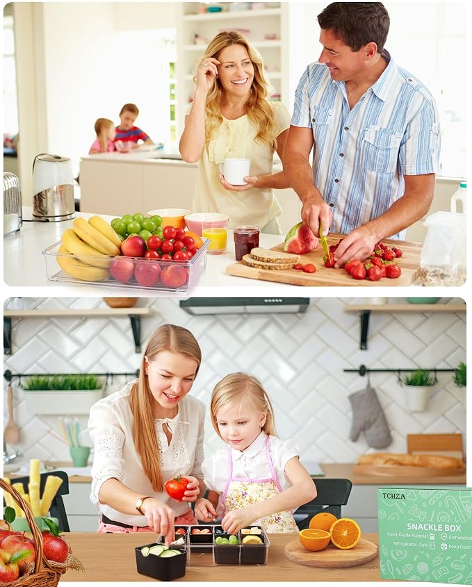 Snackle Box Container Dishwasher Safe Divided Serving Tray with Lid Handle | Charcuterie Board for Portable Snack Platters, Organizer for Fruits Snacks, Perfect for Road Travel - Black