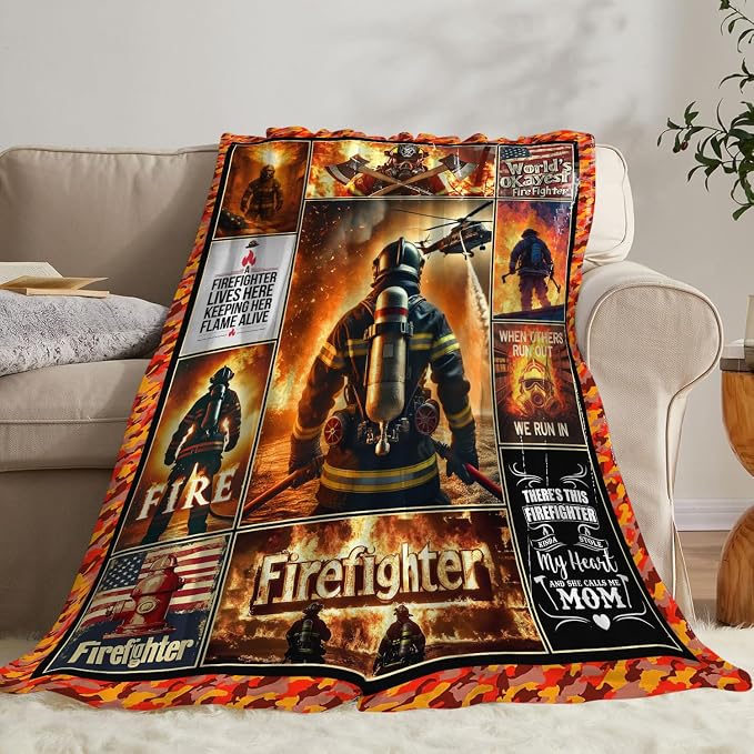 Yibuda Firefighter Blanket Fire Rescue Flannel Plush Throw Blanket Cozy Patriotic Hero Decor Fleece Stuff Blanket Gifts for Lover Girls Boys Kids Adults Women Bed Travel 40"x50"