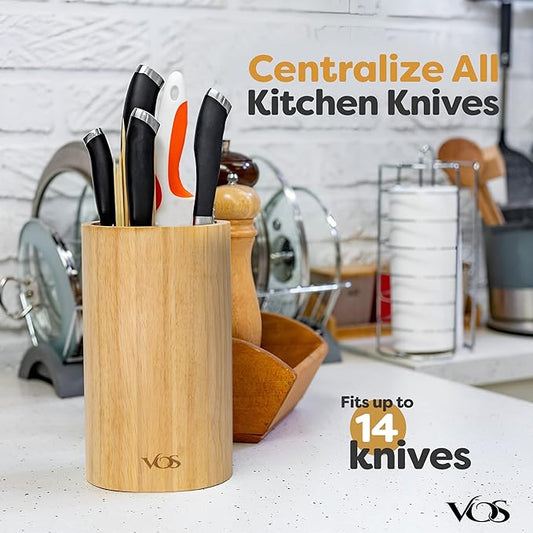 Vos Universal Knife Block - Countertop Knife Block Without Knives - Knife Holder with Non-Slip Base Sturdy Knife Organizer - Space Saving Knife Stand, Sleek & Modern Knife Rack - Bamboo