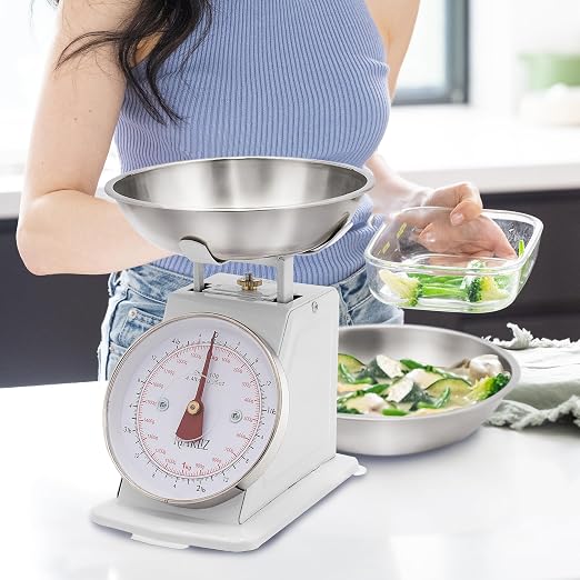 MARLIZ Small Retro Kitchen Scale 4.4Lb/2Kg with 2 Bowls White |Mechanical dial Scale| Vintage | Pesa para alimentos| bascula de cocina|Bakers Scale