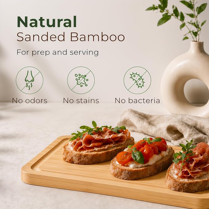Bamboo Cutting Boards for Kitchen Set of 3, Deep Juice Grooves & Handles | Thick and durable in three sizes, 15" 12" 9"; large surface, easy to wash; great for meat, veggies and fruit