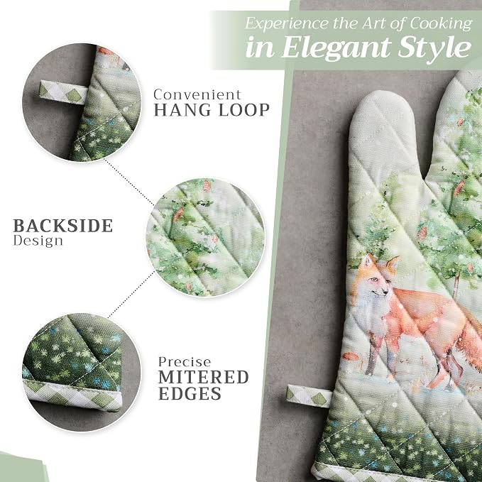 Maison d'Hermine Oven Gloves 100% Cotton Oven Mitt (7" x 13", Pack of 1) | With Loop Heat Resistant BBQ Cooking Gloves Baking Kitchen Handling Hot Pans Thanksgiving Christmas - Winter Mornings