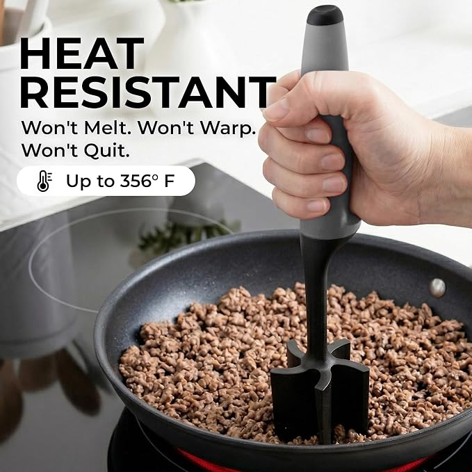 Zulay Kitchen Ground Beef Chopper Tool – 5-Blade Nylon Meat Chopper for Ground Beef, Non-Toxic Food Safe Meat Masher & Breaker, Heat Resistant to 180°C, Dishwasher Safe – Gray