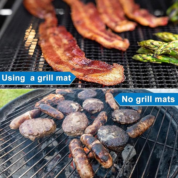 GWHOLE Non-Stick BBQ Grill Mesh Mat Set of 4, Reusable BBQ Grill Accessories Grilling Mesh Sheet for Outdoor Grill Cooking Baking Barbecue, 15.7" x13"